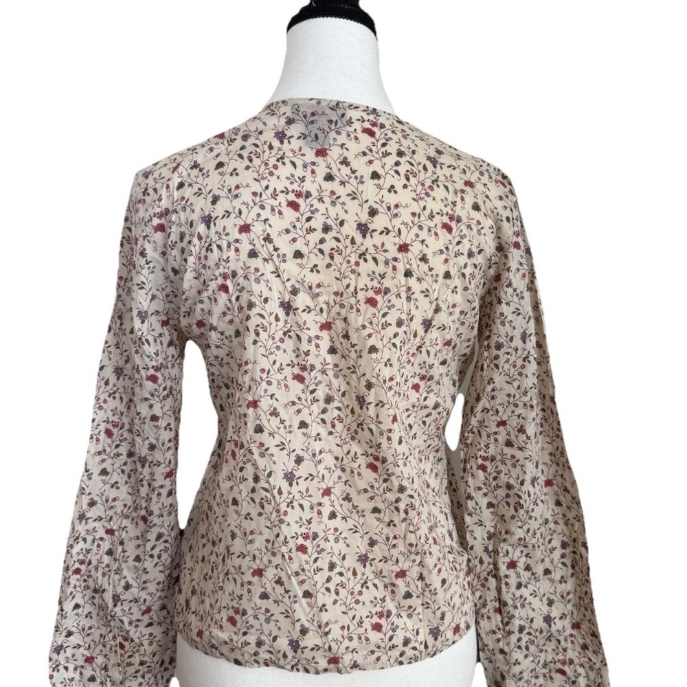 Vintage Polo Jeans Co Ralph Lauren XS Floral Blouse Cotton Long Sleeve Cream Y2K - Picture 2 of 8